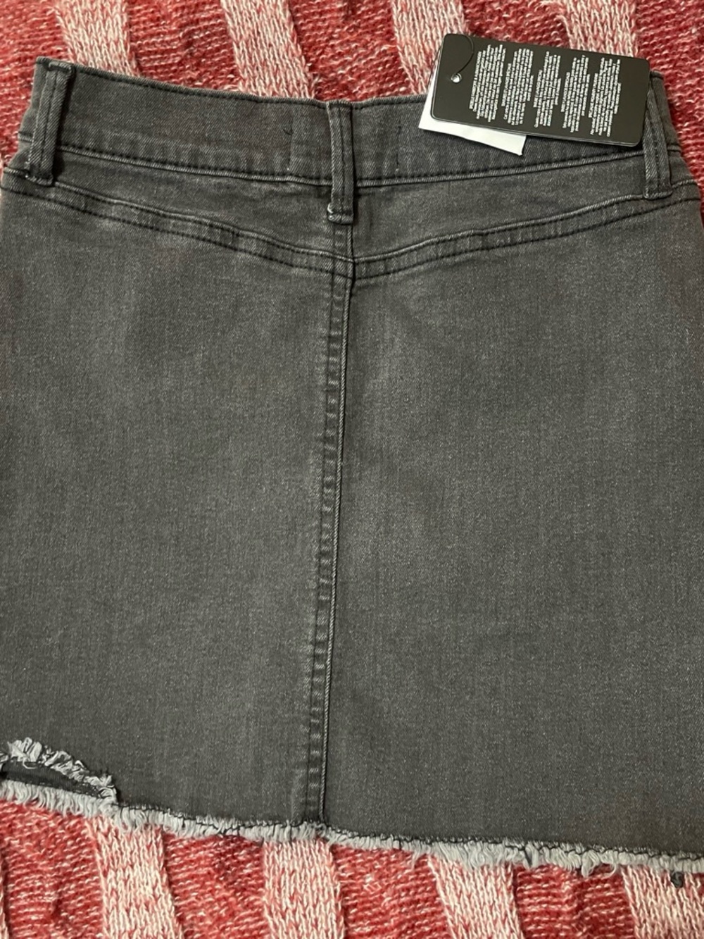 Girls' Black Denim Mini Skirt with Frayed Hem - Picture 3 of 3